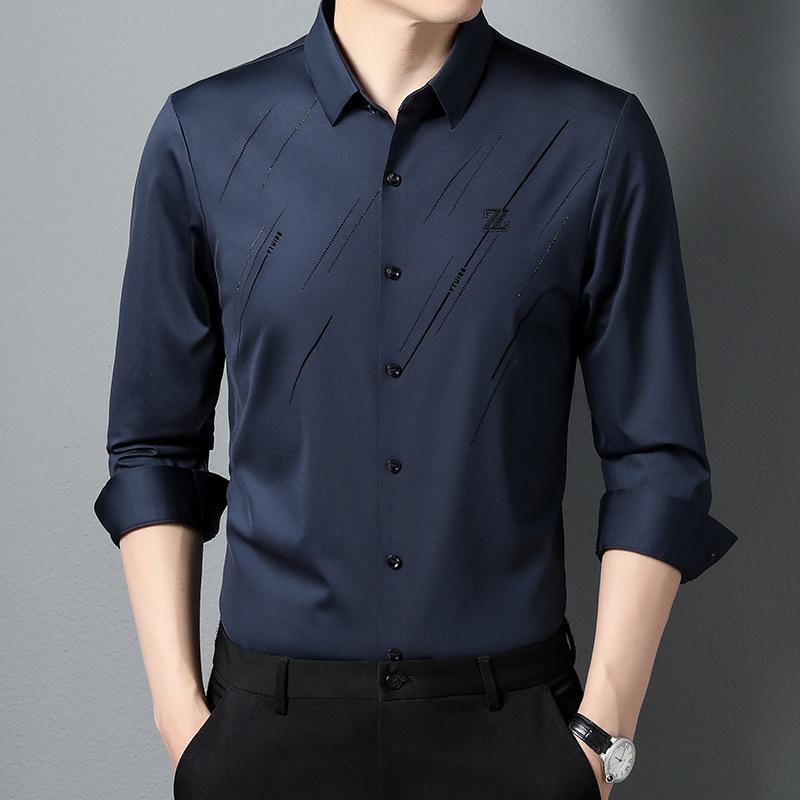 Рубашка мужская деловая на весну и осень, модная, удобная и повседневная, средне-зеленая, тонкая рубашка