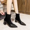 Pointed Short Boots Women's 2024 New Spring and Autumn Single Boots Thick Heel Soft Leather Black Medium Tube Fashion Boots High Heel Thin Boots