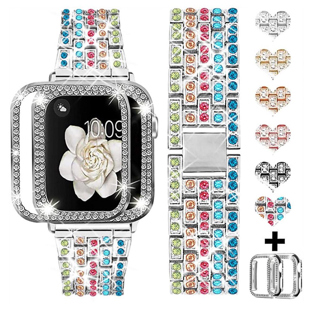 Металлический ремешок с корпусом для Apple Watch 45 мм 41 мм 44 мм 42 мм 40 мм 38 мм Алмазный браслет Ремешок для iWatch 9 8 7 6 5 4 3 SE Чехол