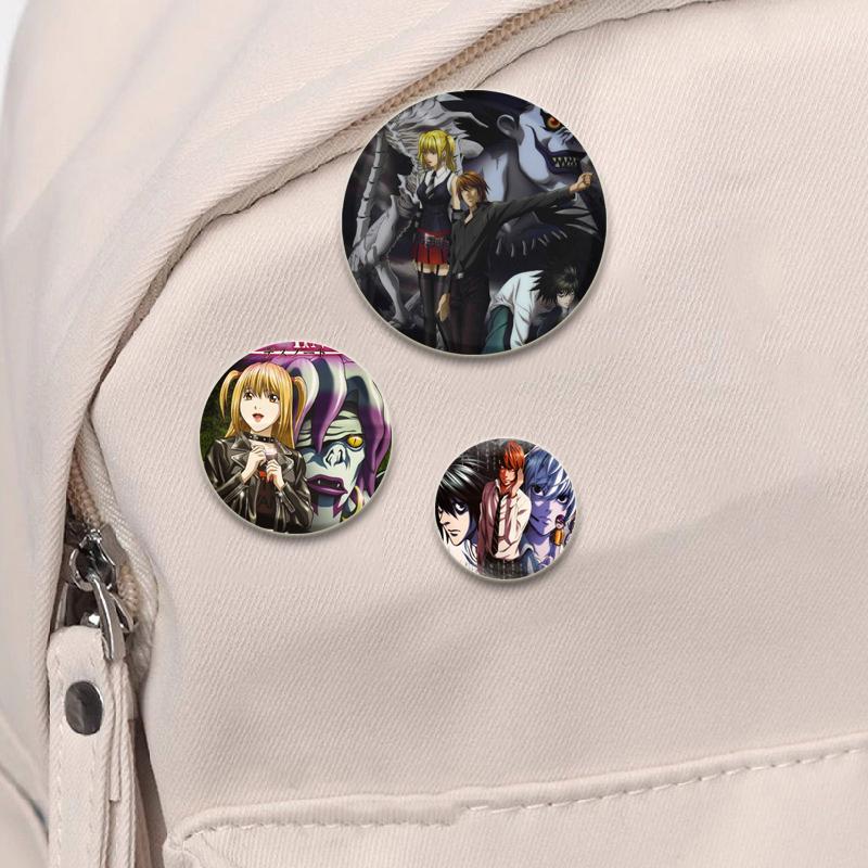 32/44/58mm Fashion Accessories Broochs Anime Death Note Cosplay Badges Round Cartoon Figure L·Lawliet Killer Yagami Pins for Backpacks Gift