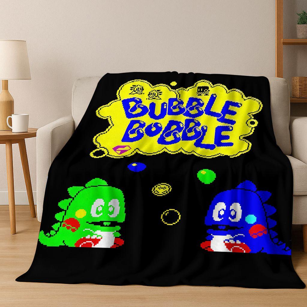 3D Retro Game Bubble Bobble Cartoon Flannel Blanket,Cozy Soft Throw Blanket for Home Bedroom Bed Sofa Picnic Cover Gift Kids