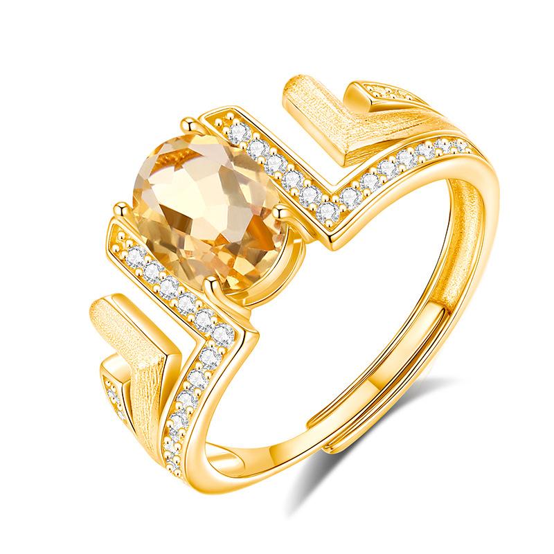 S925 Sterling Silver Adjustable Ring for Women Natural Crystal Stone Inlaid European American Style Jewelry Gift