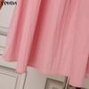 VONDA Женское мини-платье-туника в преппи-стиле с кукольным воротником, короткими пышными рукавами, свободного А-силуэта, повседневное
