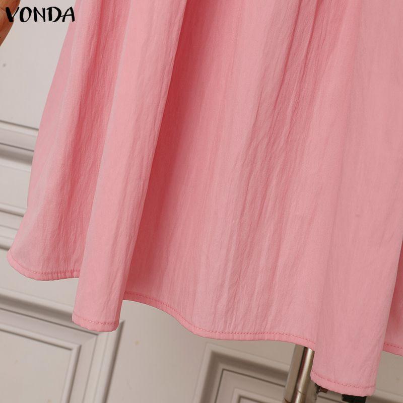 VONDA Женское мини-платье-туника в преппи-стиле с кукольным воротником, короткими пышными рукавами, свободного А-силуэта, повседневное