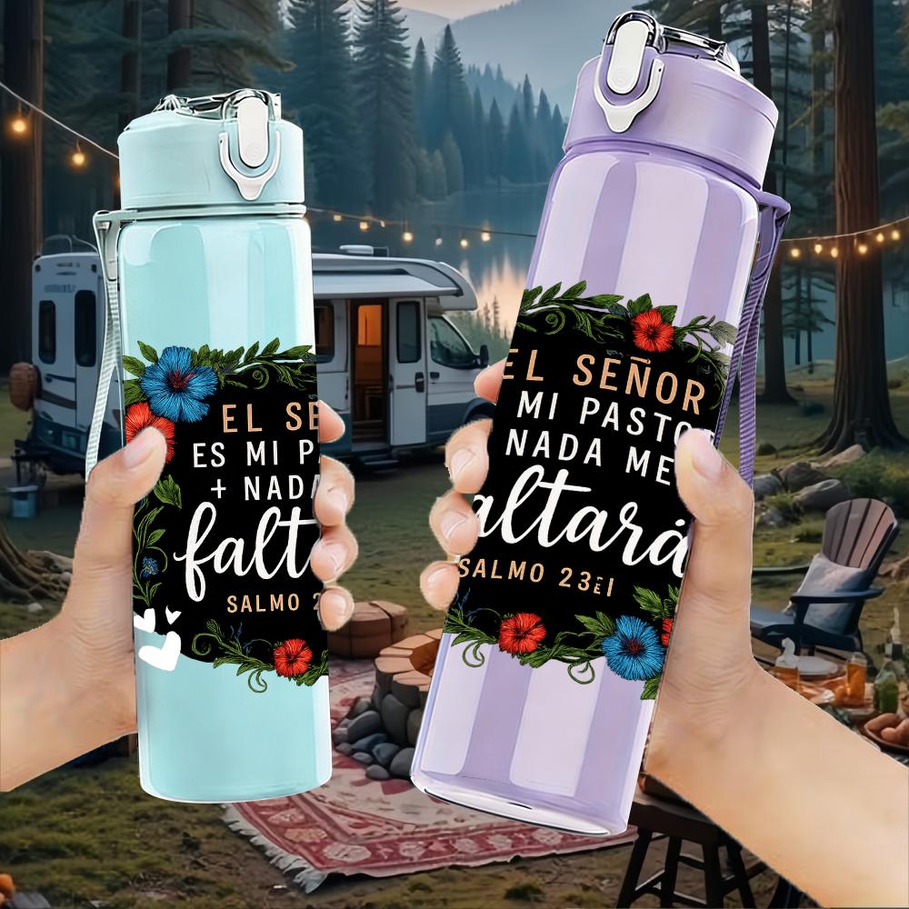 1PC Floral Wreath Quote Text 750ml Color Plastic Sports Water Bottle Leakproof Flip Straw Lid For Sports Office Home Use