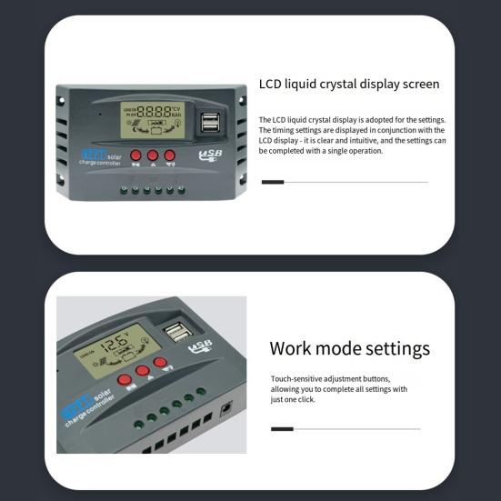 Контроллер панели солнечной зарядки 30A-100A 12В/24В Системы Регулятор солнечной зарядки со стабилизацией напряжения Защита от перезаряда Рассеивание тепла