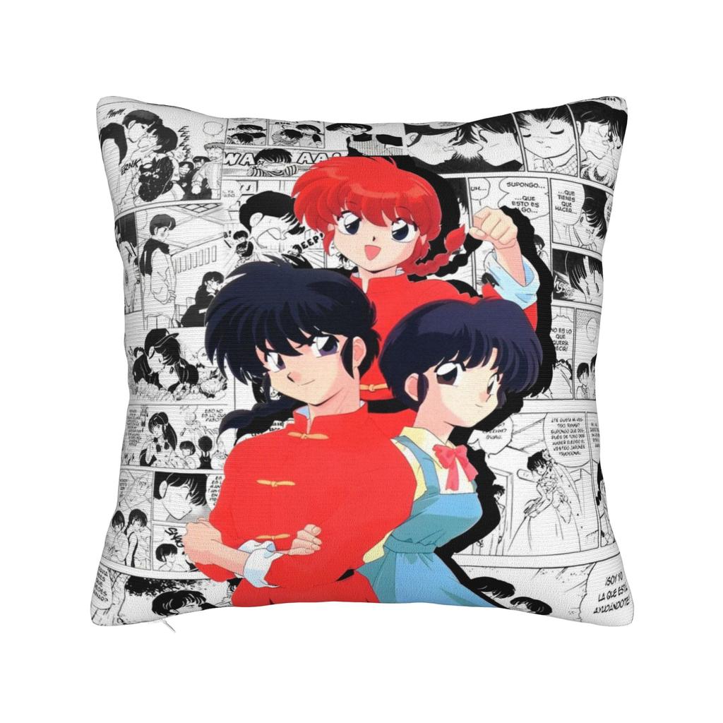 Чехол для квадратной подушки Манга Ranma 1⁄2 Приключения Боевая Комедия Наволочка Новинка Молния Декоративная Наволочка Для Дома 18"X18"