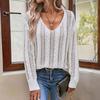 Women's Fall/winter Loose Solid Color Backless Lace-up Long Sleeve V-neck Jacquard Sweater