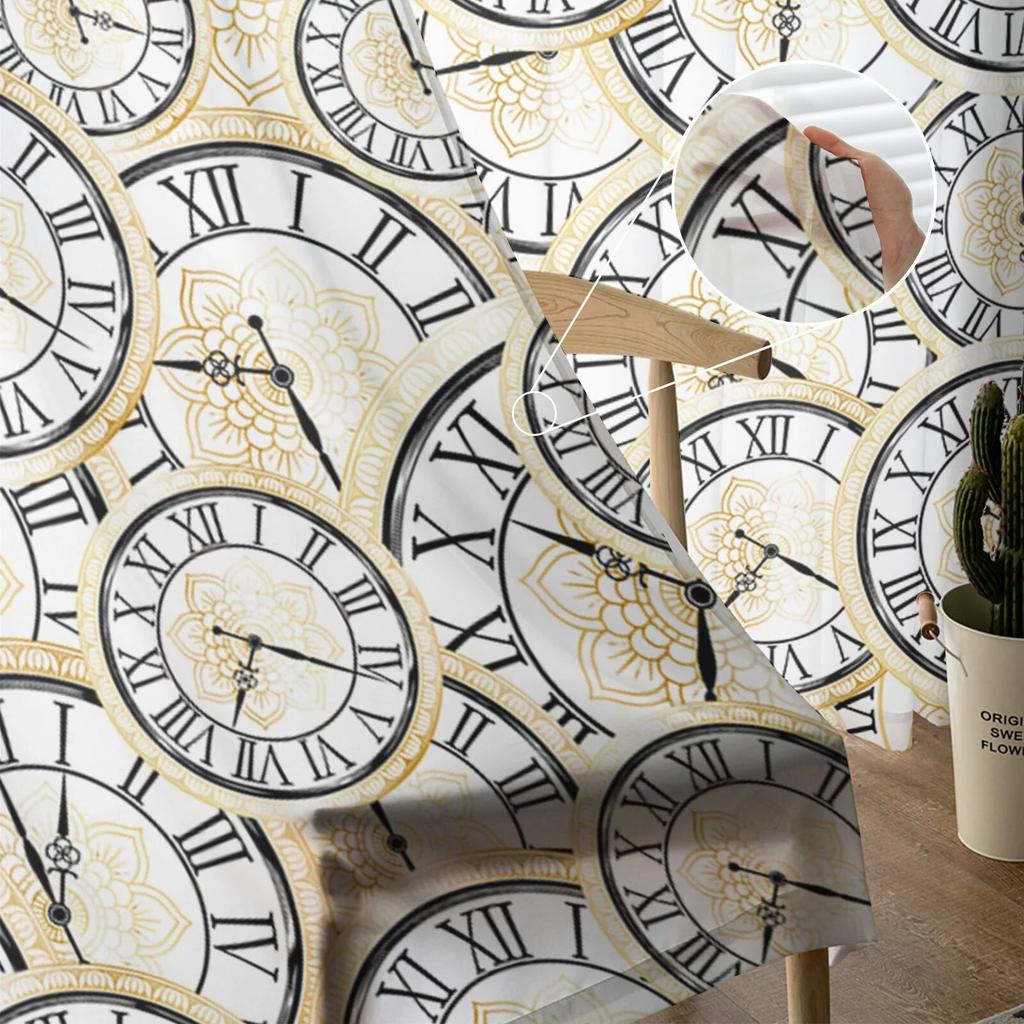 Clock Flower Tulle Curtains for Living Room Sheer Curtain for Bedroom Window Blinds Voile Curtains