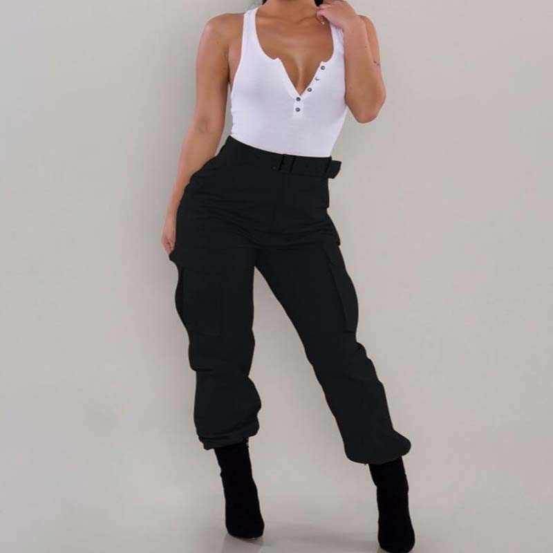 Женские брюки-карго, повседневные брюки, военные армейские однотонные брюки, карманные брюки