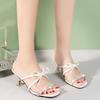Rhinestone High Heel Cool Drag Women Outside Wear Summer New Square Toe Open Toe Bow Versatile Stiletto Sandal