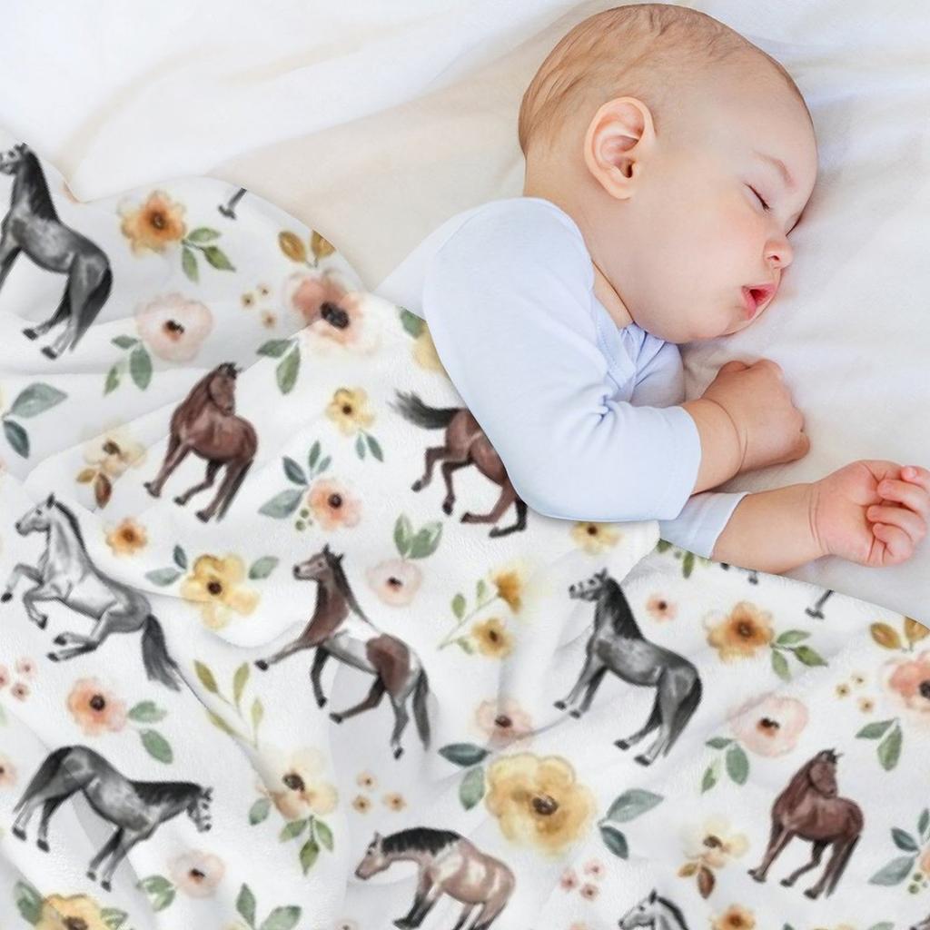 Лошади с желтыми и розовыми цветами, Декор лошади, Акварельное цветочное покрывало для дивана, сна, кровати, Модные пушистые одеяла с ворсом