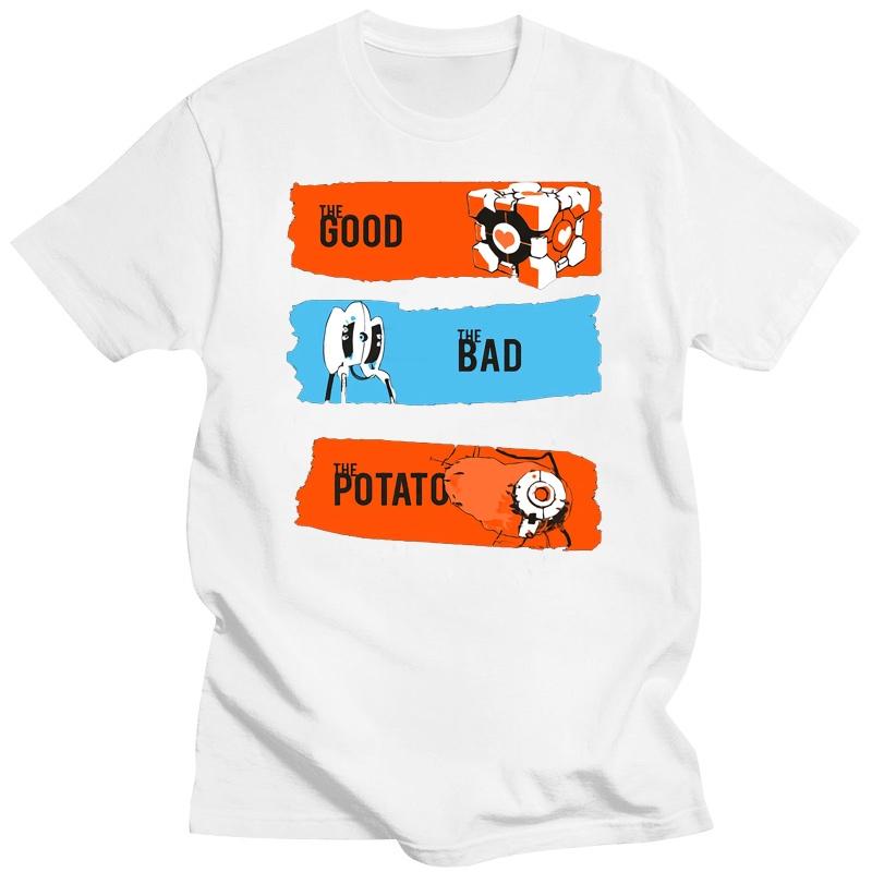 THE GOOD THE BAD THE POTATO T SHIRT Men Game Portal 2 T-shirt Men Short Sleeve Letter Striped Tees Clothes T-Shirts Men’s