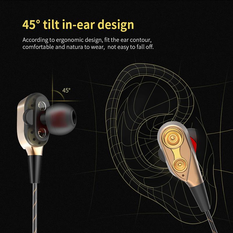 Double Moving Coil Headphones 3.5mm AUX With Mic Dynamic Headset In-Ear Music Gaming Sport Earbuds Bass Surround Shocking Sound