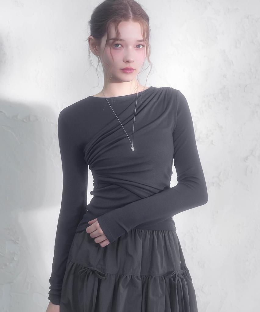 VIVACIOUS Briier Shirring Drape Tee_4 Colors
