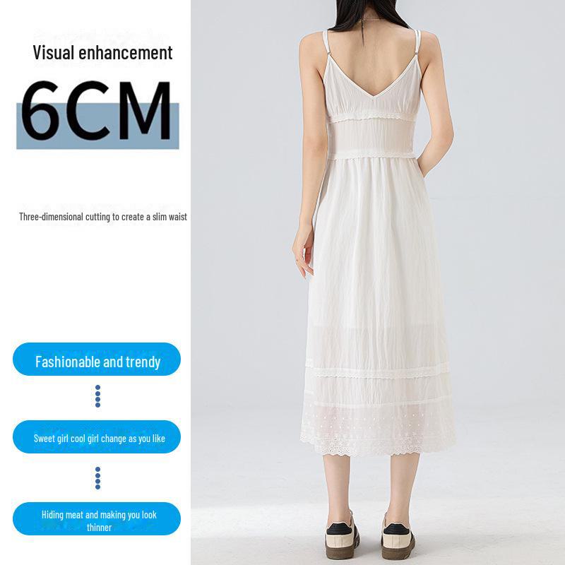 Женское белое летнее платье на подтяжках во французском стиле, новый стиль 2025 года, средней длины, универсальное, простое и элегантное.