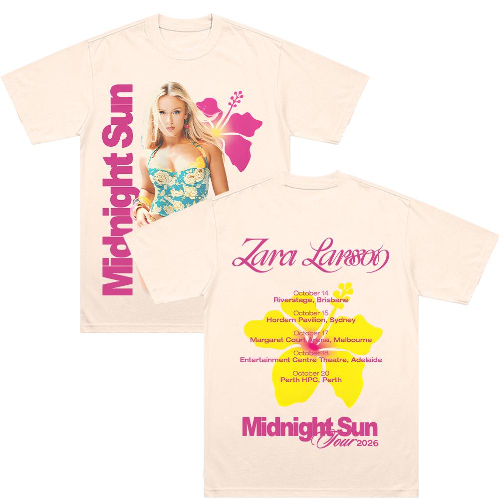 Футболки Midnight Sun Tour 2026 Z-Zara Larsson Графическая одежда Y2k Хип-хоп Женская Мужская Уличная одежда Чистый хлопок Мягкая Повседневная футболка Шикарная