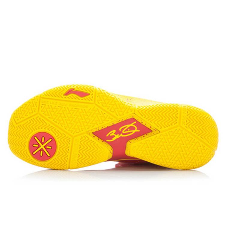 Li Ning WOW 3 Модные Амортизирующие Нескользящие Средневысокие Баскетбольные Кроссовки Мужские Желто-Красные Легкая Версия ABAK031-4