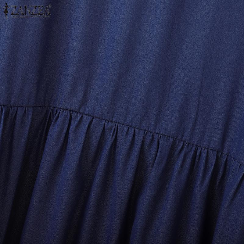 ZANZEA Женское повседневное платье с круглым вырезом, рукавом до локтя и свободным кроем