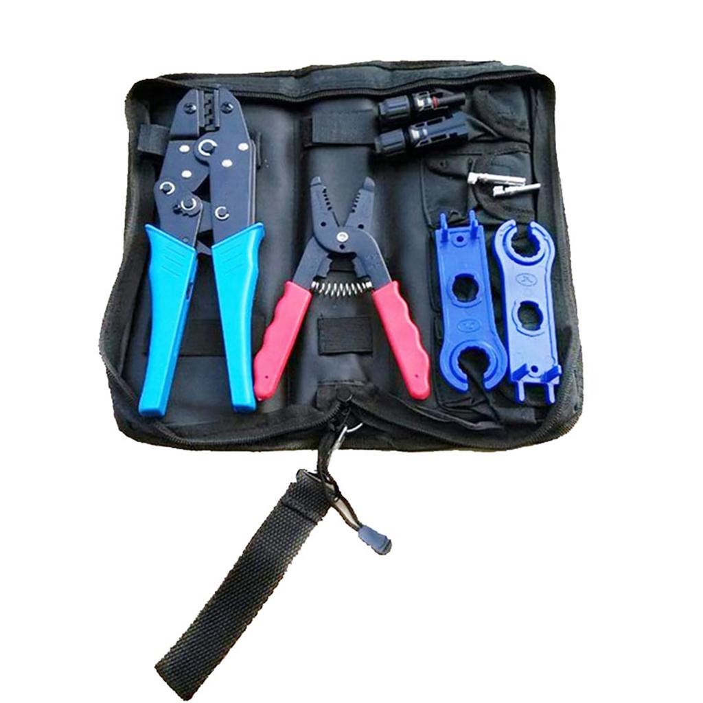 Инструменты для обжима солнечных панелей для фотоэлектрических кабелей включают в себя 1 пару солнечных разъемов, инструмент для зачистки, гаечный ключ,