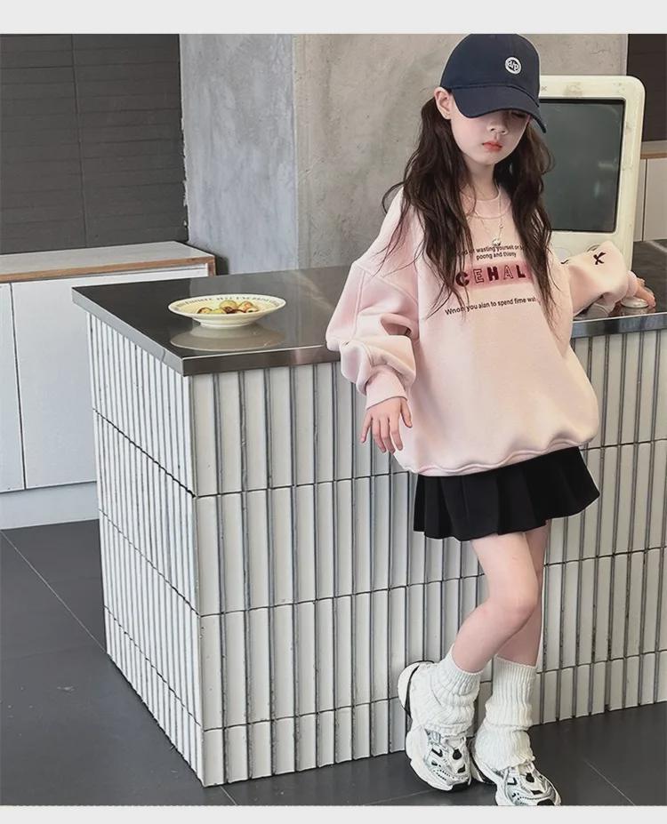 Свитер Heart Plus Velvet для девочек — милый пуловер с длинными рукавами для детей, осенне-зимний корейский стиль, однотонный универсальный дизайн.