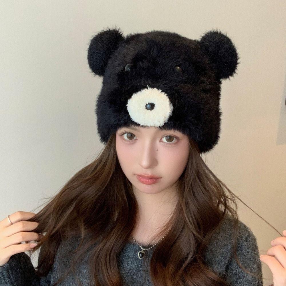 Korean Cute Bear Ear Hat Warm Women Fluffy Hat Fashion Pompom Beanie Cap Girls