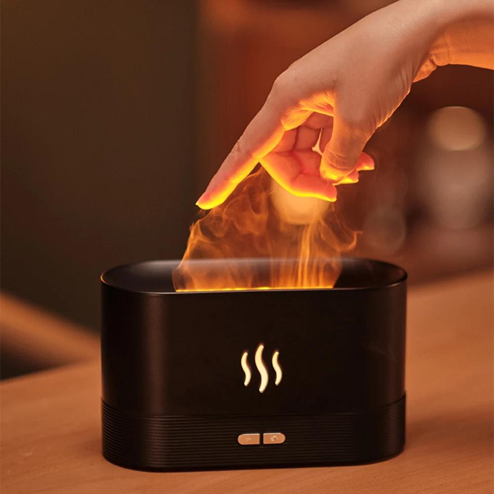 Type-C Aroma Diffuser Air Humidifier Ultrasonic Cool Mist Maker Fogger Led Essential Oil with Flame Lamp Difusor Fragrance Home