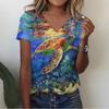 Summer V-neck 3D Infauna Printed Top Fashionable Casual Short Sleeved Women's T-shirts