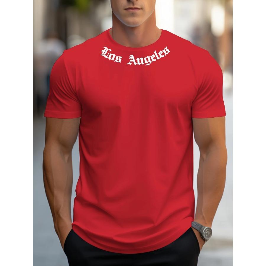 Хлопок Мужская летняя свободная футболка свободного кроя из 100% хлопка Los Angeles с графическим принтом, облегающая, повседневная, спортивная, с круглым вырезом и короткими рукавами