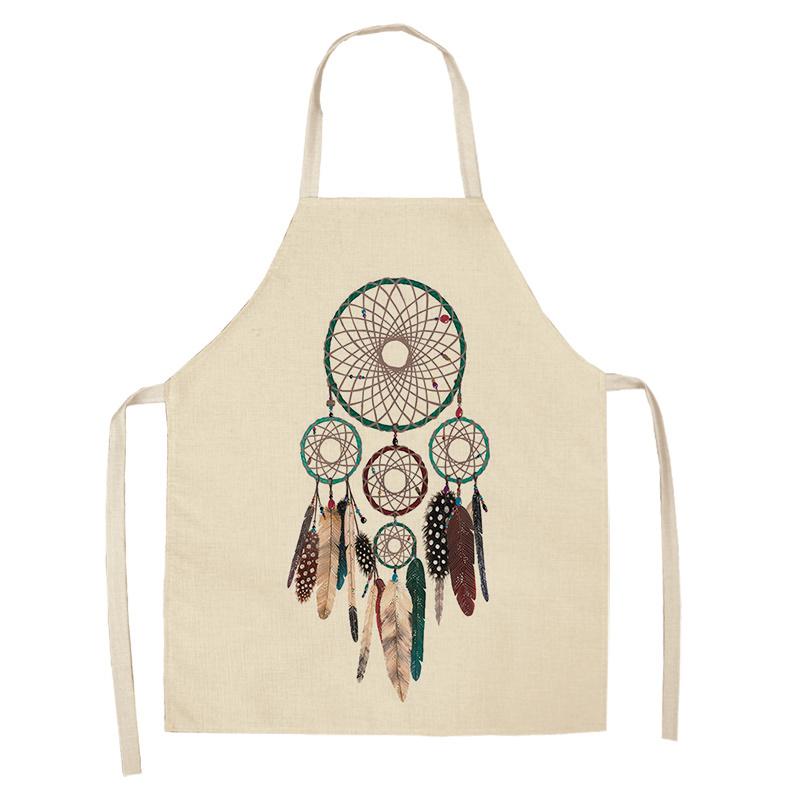 Фартук с принтом «Ловец снов» из перьев, званый ужин, барбекю, нагрудник для приготовления пищи, льняной фартук, фартук для уборки дома, против пятен и масла