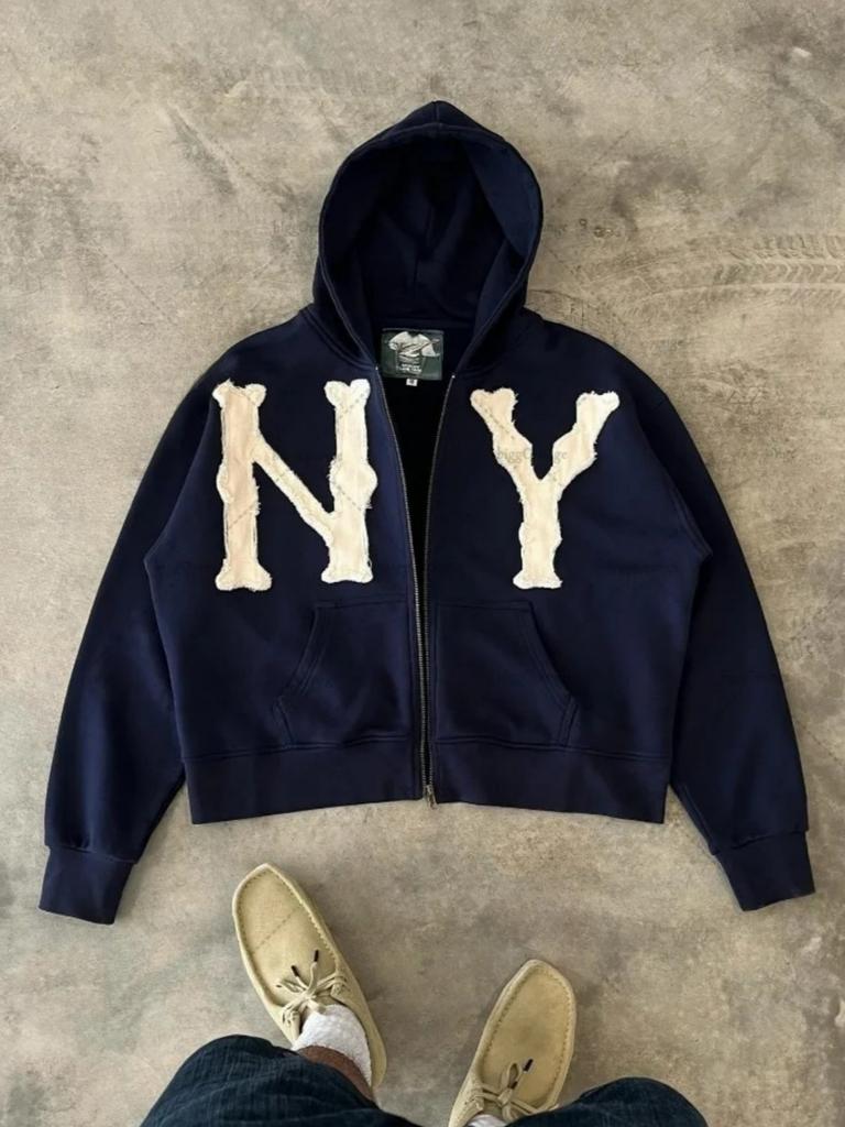 ZYLLO Y2k Harajuku Retro Trendy Brand Letter Embroidery Oversized Swetshirt Women High Street Fashion Loose Zipper Hoodie