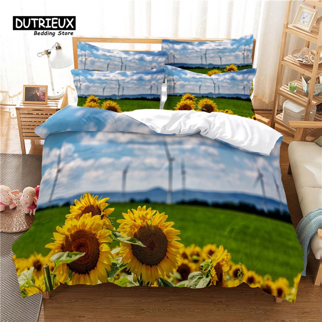 Beautiful SunFlower Bedding Set, 3Pcs Duvet Cover Set, Soft Comfortable Breathable Duvet Cover, For Bedroom Guest Room Decor