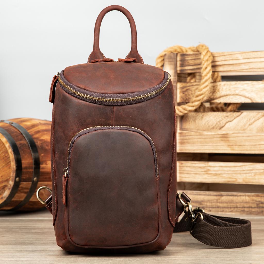 Мужская нагрудная сумка Crazy Horse Leather, винтажная, большая вместимость, через плечо, на голову, из натуральной коровьей кожи, мужская нагрудная сумка