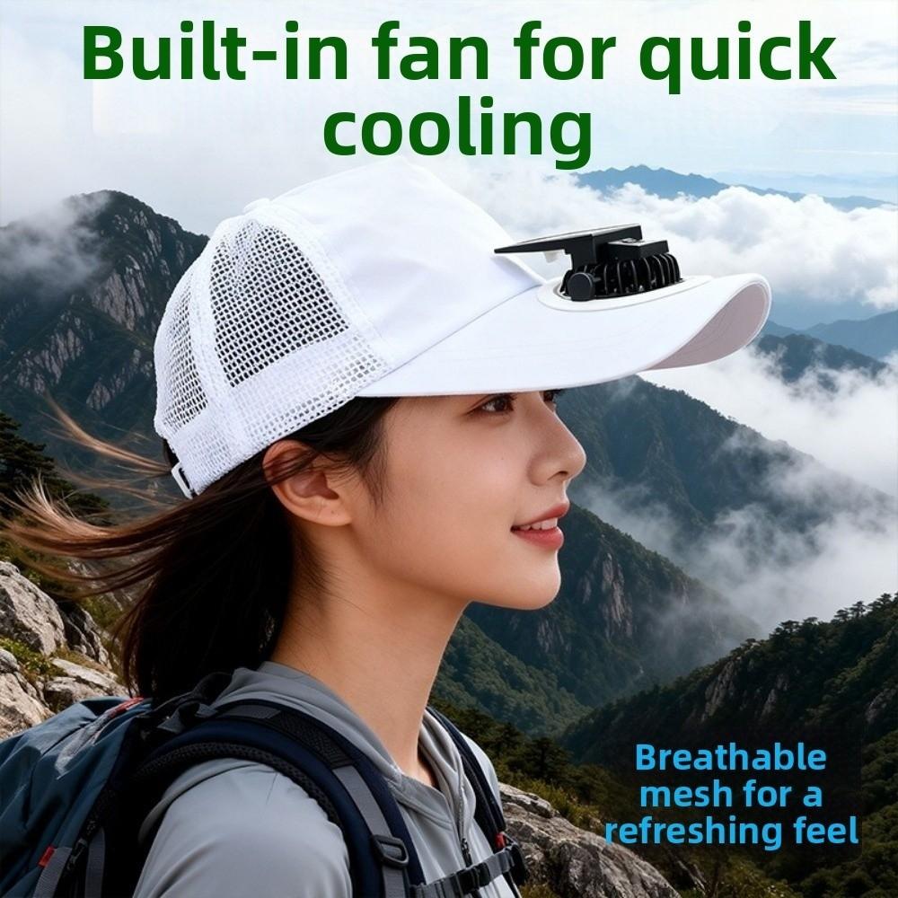 Portable Breathable Summer Fan Sunhat Mesh Strong Wind Baseball Cap Wide Brim Sun Protection Solar Fan Cap Men