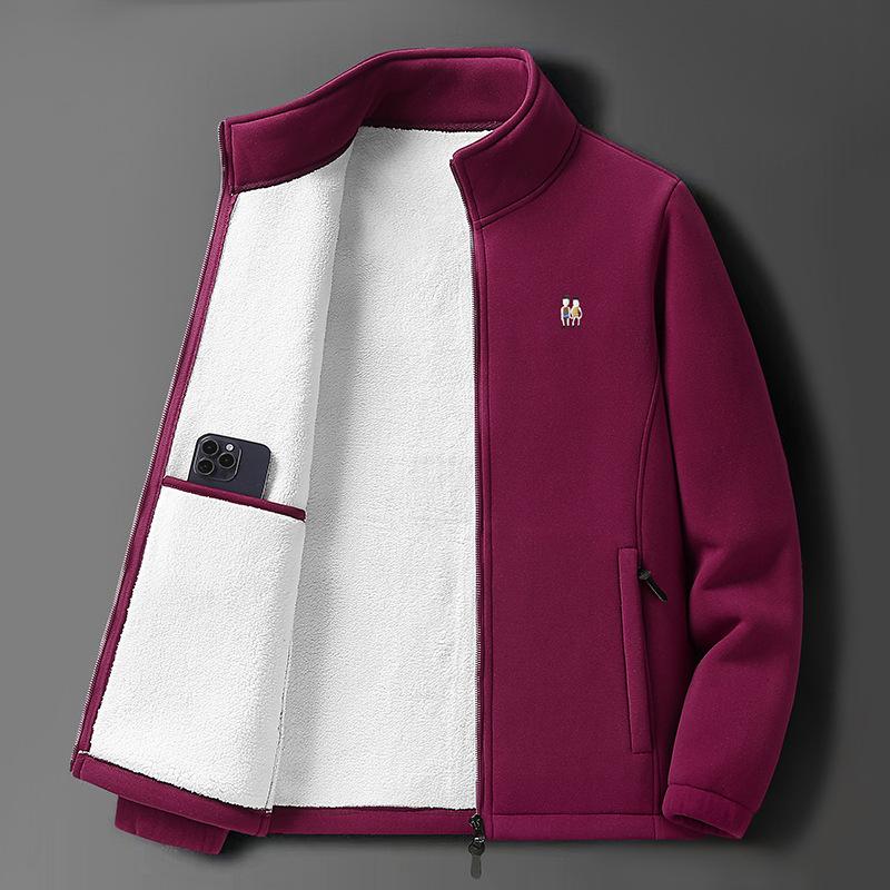 Мужская флисовая куртка из овечьей шерсти - Осень/Зима, на бархатной подкладке, толстая теплая верхняя одежда для мужчин среднего и пожилого возраста.