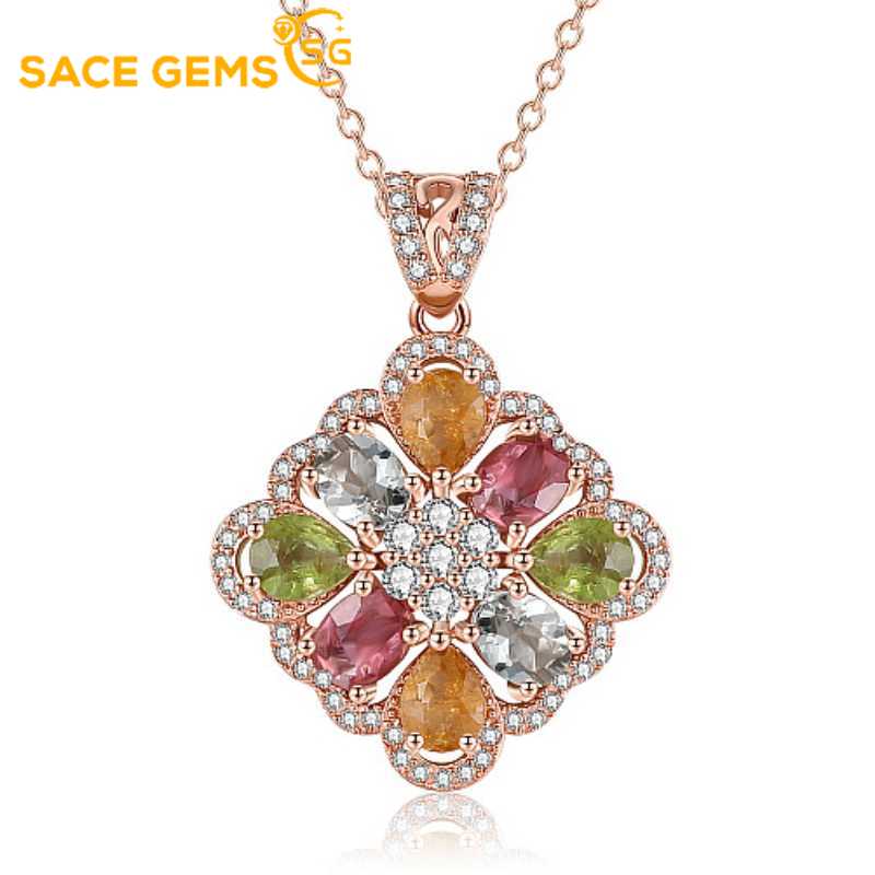 Sace Gems S925 стерлингового серебра 4*5 мм натуральный турмалин кулон ожерелья для женщин помолвка коктейльная вечеринка изящные ювелирные изделия