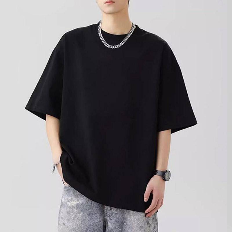 Мужская одежда Летняя футболка из чистого хлопка однотонная с коротким рукавом Мужская повседневная футболка с круглым вырезом Белый топ с рукавом до локтя Удобный