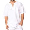Mens Cotton Linen Shirts Casual Beach Hippie Shirt Short Sleeve V Neck Yoga Tops