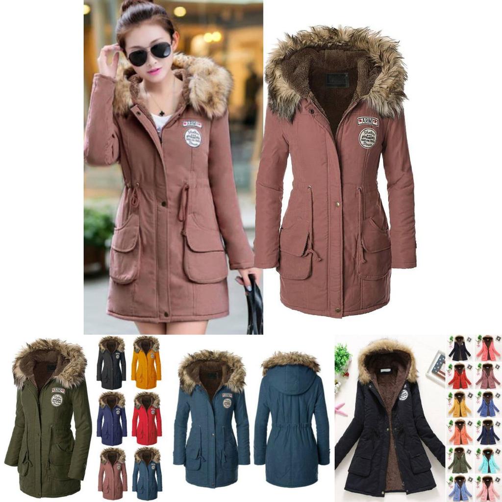 New Women's Warm Cotton Jacket With Fur Collar Hooded Parka For Winter