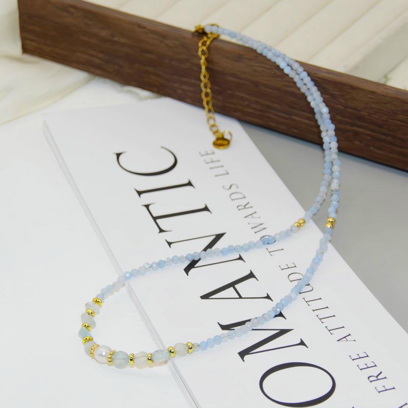 Весенне-летний жемчужный и аквамариновый кристальный аметистовый колье - Идеально для студентов и лучших друзей