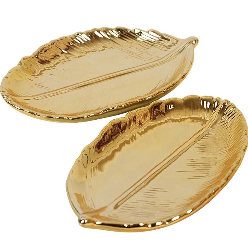 Trays Decorative Ceramic Leaves Shaped Dish Dinner Plates Cake Candy Dessert Tray Jewelry Storage Home Decoration Plates