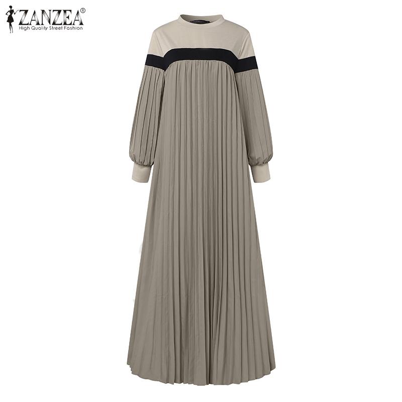 ZANZEA Женское повседневное платье с длинным рукавом в стиле пэчворк, свободное, плиссированное