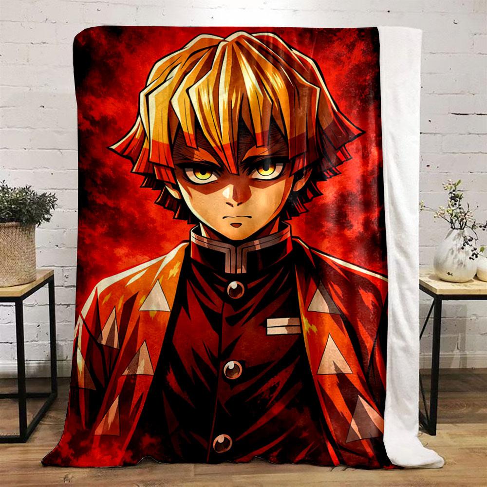 Orange robe with white triangular patterns, dark red fiery background. for all seasons blanket lunch break throw gift