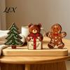 Decorative Christmas Tree Set Wooden Ornaments, Vintage Colorful Desktop Decoration, Rustic Holiday Wood Figurines Reindeer for with Pine Cones