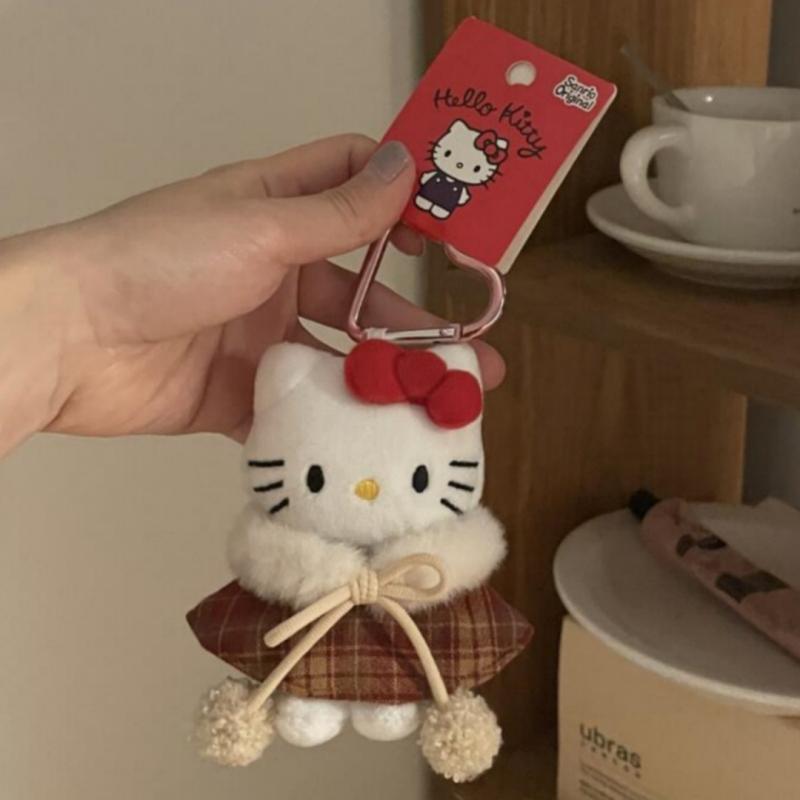 */Sanrio Peripheral Doll Keychain Cute Fashion Sunglasses Kt Cat Keyring Backpack Plush Toy key chain Birthday Gifts