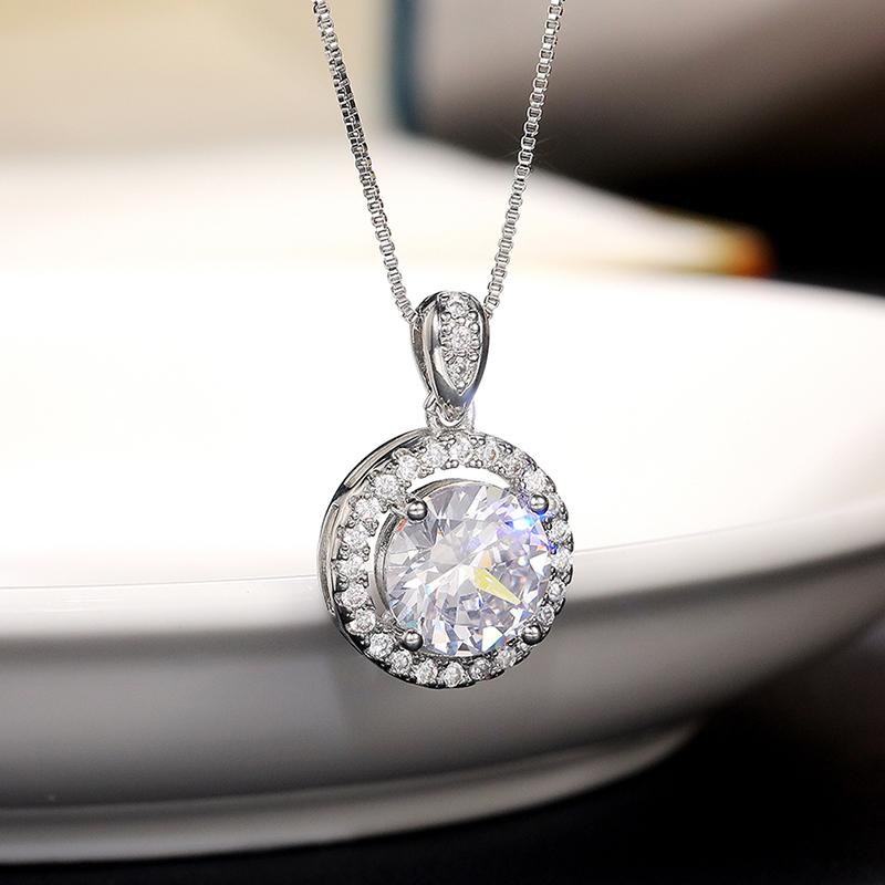 New Luxury Fashion 10MM Cubic Zirconia Pendant Necklace Women Engagement Wedding Accessories Elegant Female Jewelry