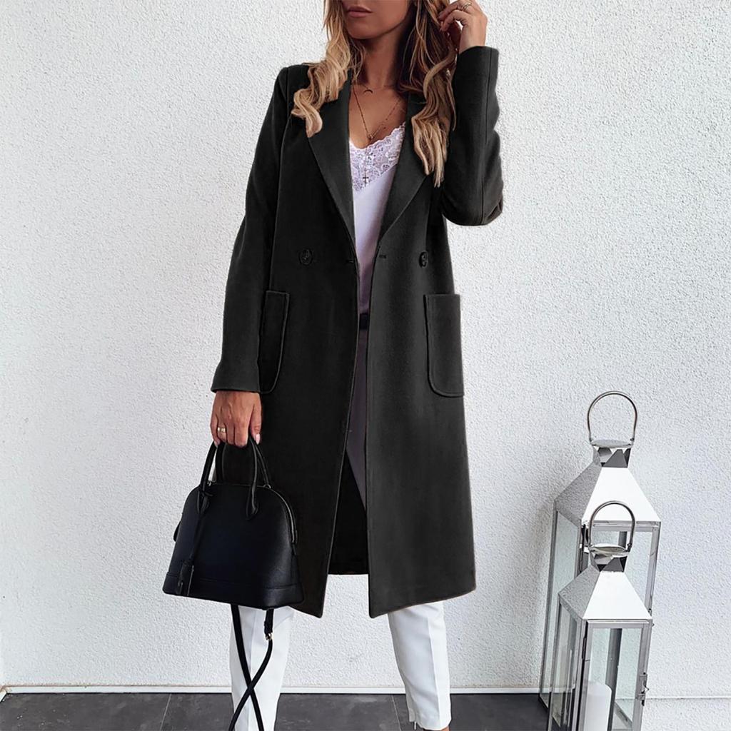 Women's Fashion Autumn And Winter Long-Sleeved Lapel Long Tweed Coat Windbreaker Jacket