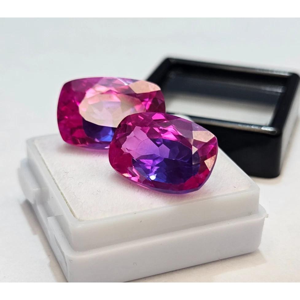 Pitambari Sapphire For Earring Making Natural 26 Ct Cushion Cut Pair Gemstone