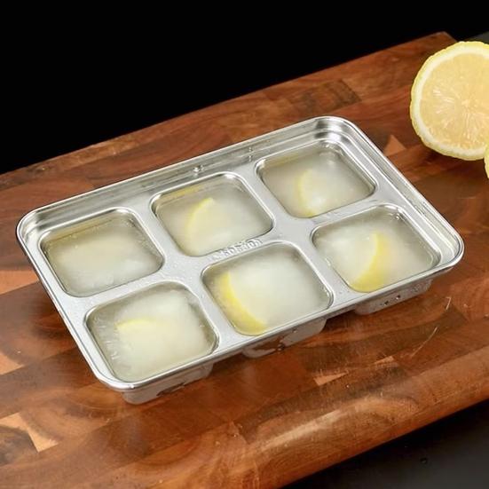 Форма для льда из нержавеющей стали 6 ячеек Большая форма для кубиков виски Быстрое извлечение Медленно тающие кубики льда для виски для коктейлей Кофе