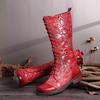 Autumn and Winter New Square Heel High Boots Embroidered Large Size Women's Boots Embroidered Flat Bottom Martin Boots Women